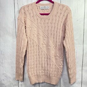 Peruvian Connection Beige 100% Alpaca Sweater S Handmade Knit Cozy Boho Cottage